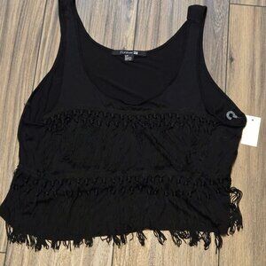 831. NWT Forever 21 Black Fringe Tassel Crop Tank Top Size Small NEW